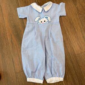 Easter boutique Light Blue Peek-a-Boo Bunny Collared Romper – 18/24M